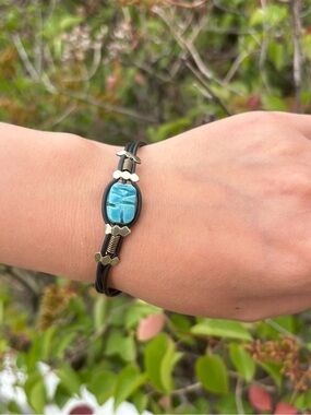 This Is Egyptian Blue Stone Scarab Beatle Bracelet